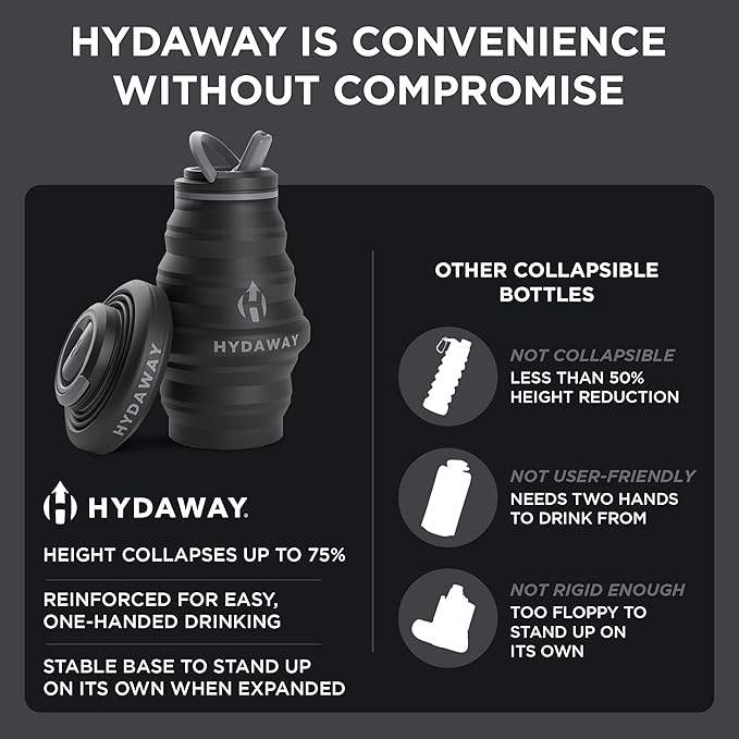 HYDAWAY 17oz Collapsible Water Bottle - BPA-Free, Leakproof, Lightweight, and Space-Saving - Perfect for Travel, Hiking, and Everyday Hydration