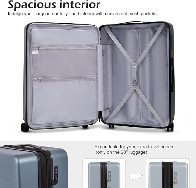 Coolife Carry-On Luggage, 20-inch Lightweight Hardshell, Airline-Certified ABS+PC, Pocket Compartment (White, 20-inch Carry-On)