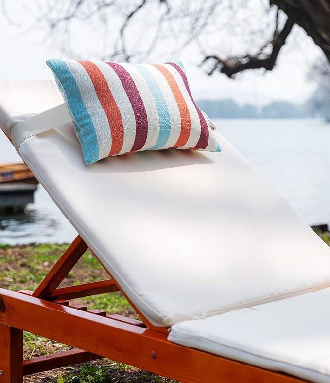 Outdoor Beach Chair Head Resting Pillow, Pool Lounge Chair Pillows with Insert and Adjustable Elastic Stripe for Recliner Sunbrella Neck Attachment, 2 Pack Size 11”*16” Strip II Red