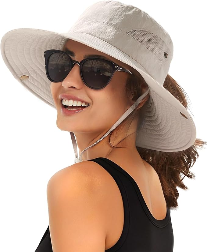FURTALK Womens Sun Hat with Ponytail Hole Beach Hiking Summer Wide Brim UPF 80+ Outdoor Protection Foldable Bucket Hat