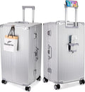 feilario 30in Super Large Captain Aluminum Frame Hardside Spinner Wheels Luggage, Zipperless Checked Suitcase with Cup Holder/Phone Holder