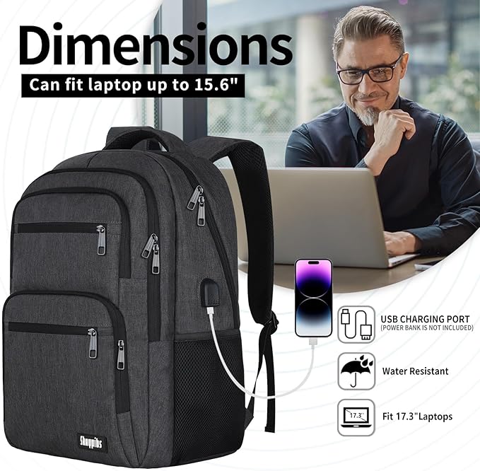 Backpck for Men Women, School Backpack for Boys Girls Teen, 15.6 inch Laptop Back Pack with USB Charger Port, Bookbag with USB Charger for travel, Work backpack,book bag, Mochilas para hombres Black