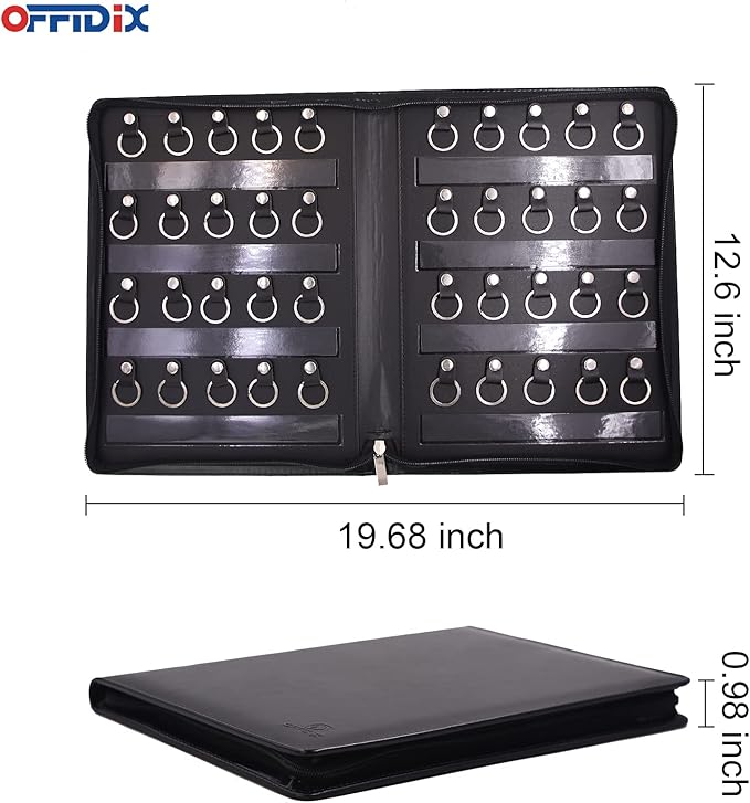 OFFIDIX Large Zippered Key Case,Leather Portable Key Cabinet, 40 Key Hooks Key Organizer,Manager & Landlord Key Holder,Suitable for Real Estate Sales,Hotel Executives, Car Service
