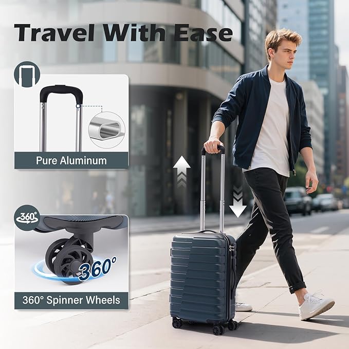 Coolife 20-Inch Small Carry on Hardside PC+ABS Spinner TSA Lock Telescopic Luggage Handle（20in-purple）