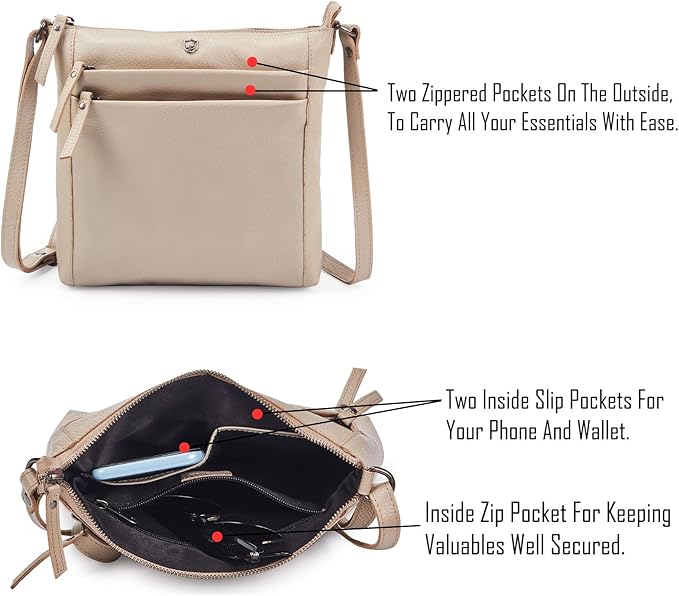 Small Soft Genuine Leather Crossbody Purse Women’s Sling Crossover Shoulder Travel Handbag with Triple Zipper
