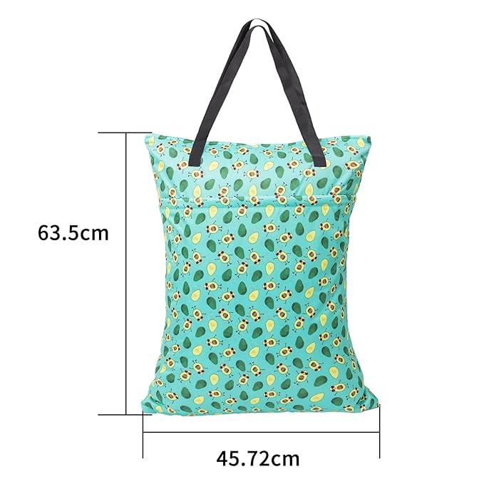 ALVABABY 2 Pack Large Wet Dry Bag Waterproof Hanging Cloth Diaper with Double Zippered Pockets 25x18 inches (Avocados and starfish)