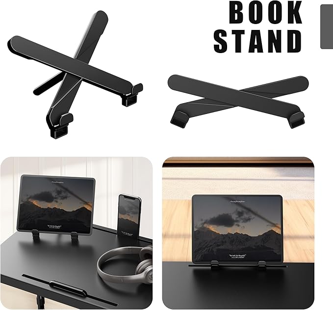 Ultra TV Tray Table, Allpop TV Dinner Tray for Eating, Adjustable Folding Tray Table with Book Stand, Cup Holder, Laptop Stopper & Tablet Slot on Coach & Bed, Black