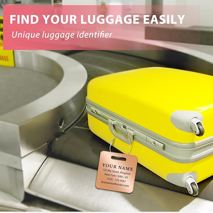 Personalized Luggage Tags for Suitcases (2/4/6/8 Pack) - Custom Engraved Metal Travel Tag, Customizable Pattern/Name/Text for Bags Backpacks Suitcases