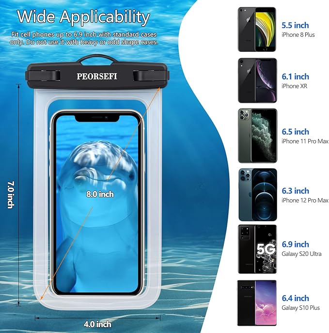 Universal Waterproof Phone Pouch-Waterproof Phone Case for iPhone 15 14 13 12 Pro Max XS Plus Galaxy S24+ S23 Up to 7",IPX8 Waterproof Cellphone Dry Bag Beach Vacation Cruise Ship Essentials-2 Pack