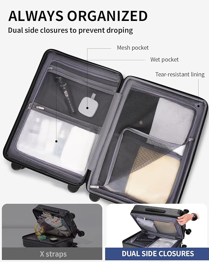 ECOHUB Hardside Expandable Carry On Luggage, 20" Rolling Luggage 22x14x9 Airline Approved with Spinner Wheels & TSA Lock, Lightweight Small Hardshell Travel Suitcase Valises, 20inch Carry-on Grey