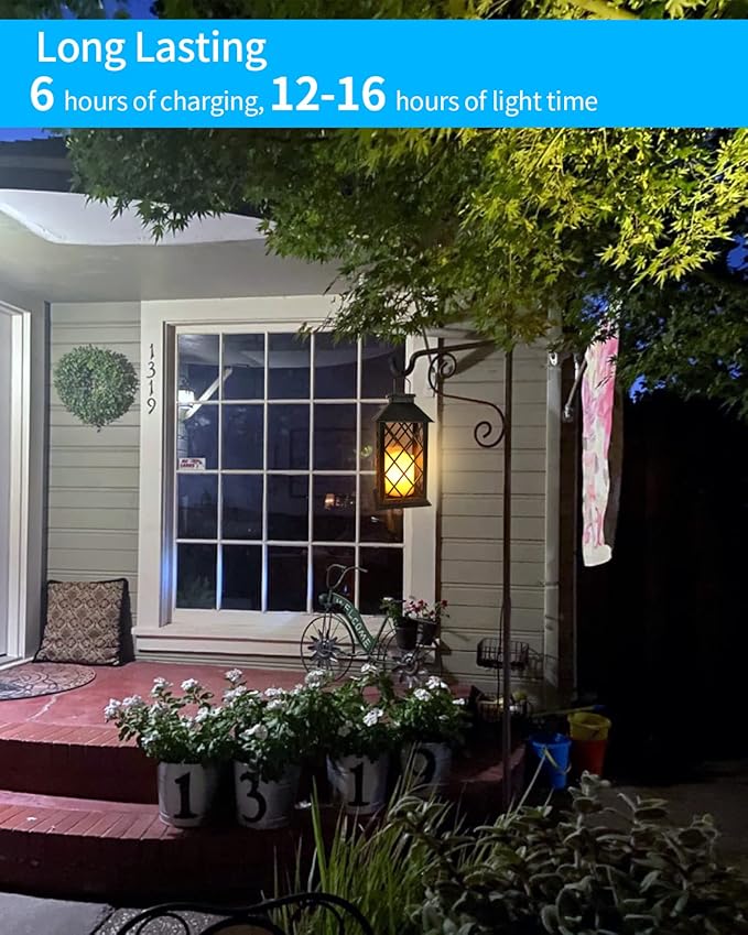SHYMERY Solar Lantern,Outdoor Garden Hanging Lanterns,2 Pack 14 Inch Lasts 3X Longer 10 lumens Waterproof LED Flickering Flameless Candle Mission Lights for Table,Outdoor,Party Decorative