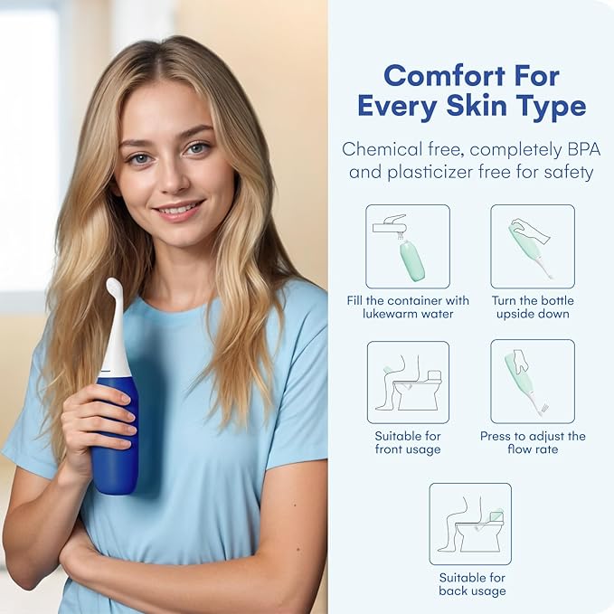 HappyPo The Original XL Butt Shower - Portable Bidet with 50% More Volume - The Easy-Bidet 2.0 Replaces Wet Wipes and Shower Toilet - Portable Bum Spray for Travel - Dark Blue