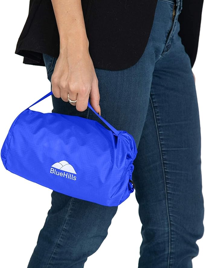 BlueHills Ultra Compact Travel Blanket 2 Pack Large Soft Cozy Portable Blanket Sheet with Carry Case and for Flight Airplane Car Layover Camping Hotel Blue C205-2PK-Royal