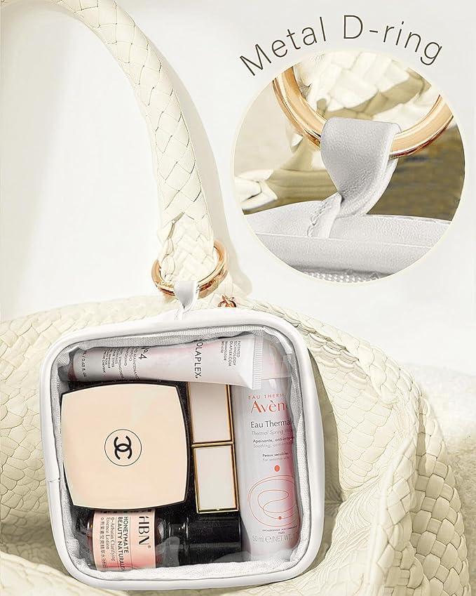 LETGO Small Makeup Bags for Purse-Mini Clear Toiletry Bag,Travel Size Toiletries Clear Cosmetic Bags Travel Essentials Car Makeup Bag Car Accessories for Women Men (Mini White)