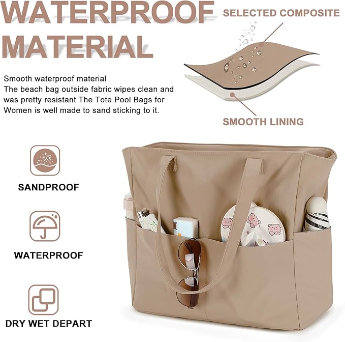 Waterproof Beach Tote Pool Bags for Women Ladies Extra Large Gym Tote Carry On Bag With Wet Compartment for Weekender Travel