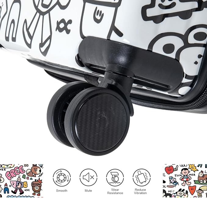 Apelila DIY Coloring Ride On Suitcase for Kids Ages 4-8, 22 Inch Graffiti Rolling Luggage with Spinner Wheels & Safety Belt, Lightweight Travel Checked Suitcase with Combination Lock