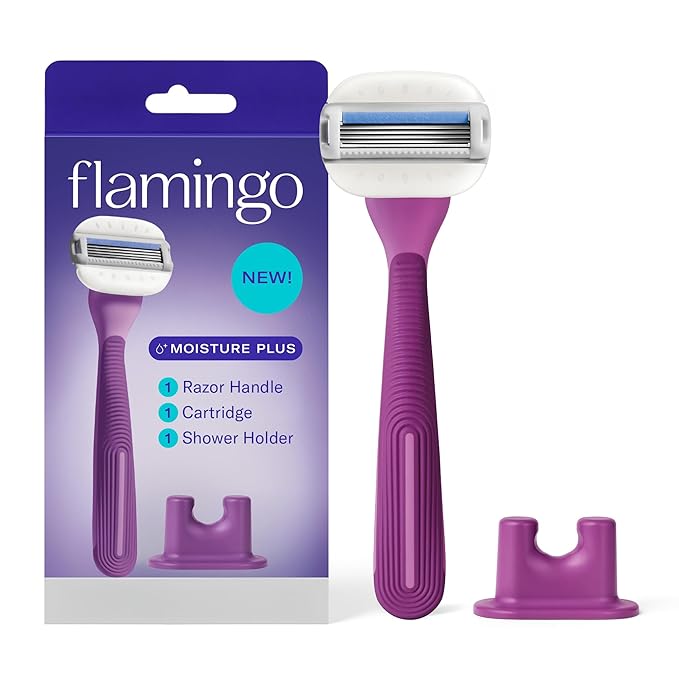 Flamingo Moisture Plus Women's Razor Set - Razor Handle, Blade Refill, and Shower Holder - Fig