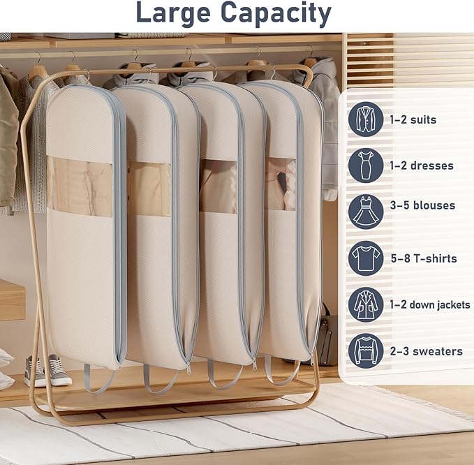 DIMJ 2 Pack 43" Space Saving Garment Bags for Hanging Clothes With Compression Zipper Carry Handles and Window, Washable Suit Bag for Dress, Clothes, Coats, Down Jacket, Closet, Moving, Travel