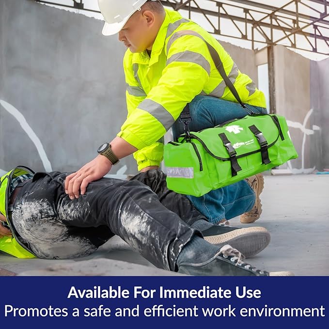 First Aid Kit - Fully Stocked Portable Reflective Bag -First Responder Emergency Response Kit-for Natural Disaster Preparedness-Customizable Storage-Includes 415 Pcs First Aid Supplies - Lime Green