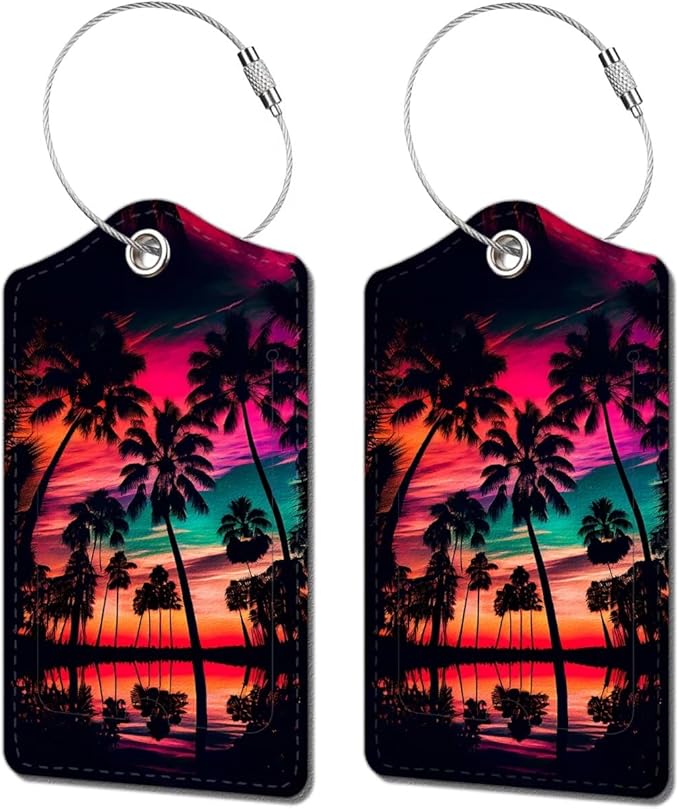 2 Pack Luggage Tag for Suitcase, Cute Unique Leather Bag Tags Identifiers Privacy Cover ID Label with Durable Steel Loop for Women Men Kids Girls Travel, Dusk