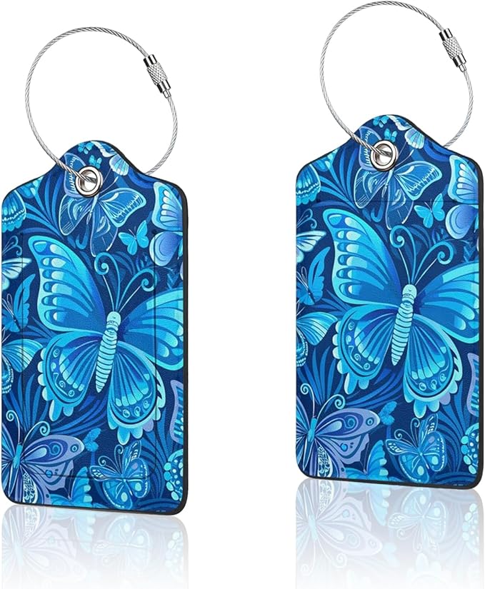 2 Pack Luggage Tag for Suitcase, Cute Unique Leather Suitcase Tags Identifiers with Privacy Name Address Labels & Durable Steel Loop for Women Men Travel