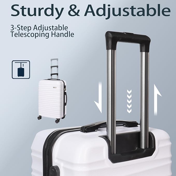 Luggage Set 3 Pieces (20/24/28) -Suitcase Set - Carry on Luggage with Wheels - Check-in Luggage - PC + ABS Durable Suitcase Rotating Silent Wheels Hardside Luggage with Spinner Wheels,5pcs (White)