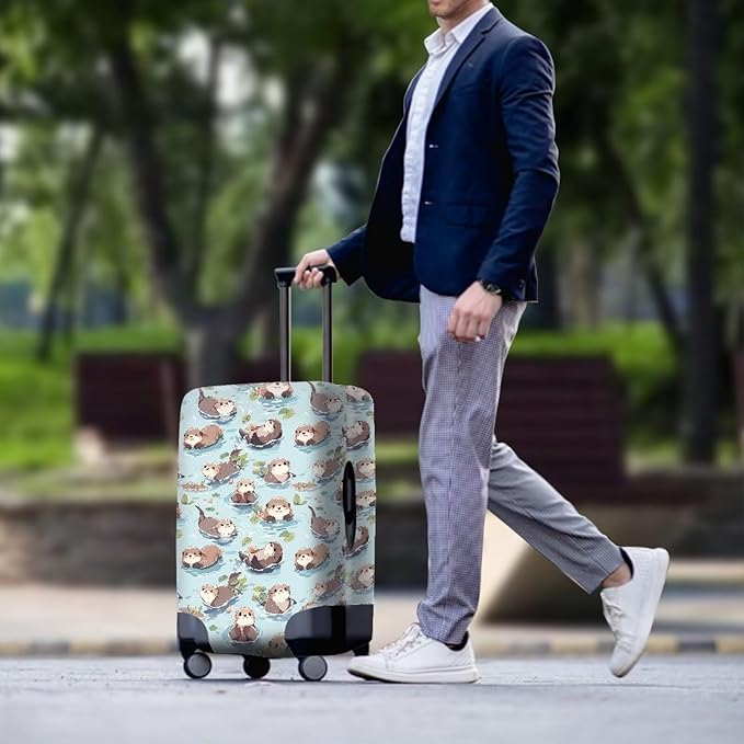 Otter Print Suitcase Cover Fit 22-25 Inch Travel Luggage Covers with Zipper Non Slip Luggage Cover for Suitcase Zip Closure Elastic Suitcase Cover Protector Cute Baggage Cover