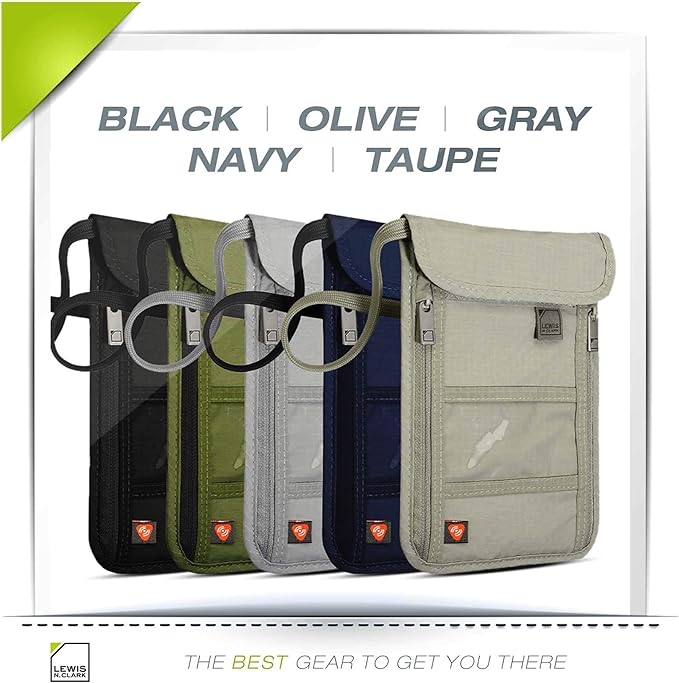 Lewis N. Clark Men's RFID Blocking Stash Wallet, Travel Neck Pouch Passport Holder for Women & Men, Olive, One Size