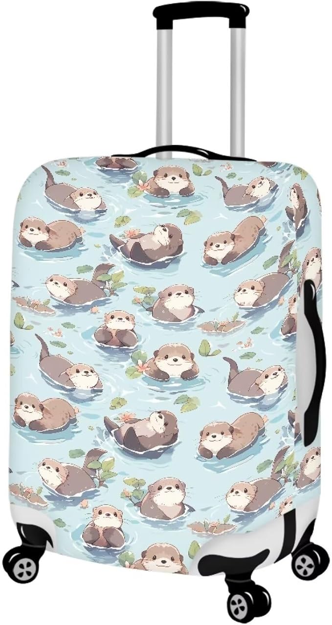 Otter Print Suitcase Cover Fit 18-21 Inch Travel Luggage Covers with Zipper Non Slip Luggage Cover for Suitcase Zip Closure Elastic Suitcase Cover Protector Cute Baggage Cover
