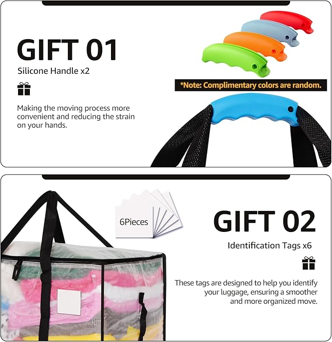 Moving Bags Heavy Duty Extra Large, Alternative for Moving Boxes & Moving Supplies,Clear Storage Bins with Lids, Plastic Packing Tote, Storage Bags for Clothes with Handles & Zippers(Clear, 6 Pack)