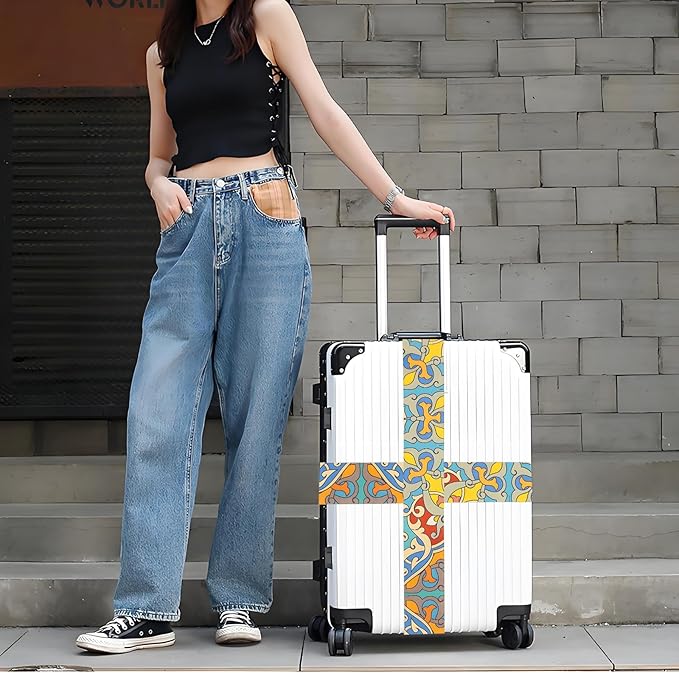 Totem Flowers Luggage Straps for Suitcases, Adjustable Luggage Travel Belt to Keep Luggage Security While Travel, Strong Polyester Fabric, Easy-to-Recognize Cute Pattern Travel Essentials, 2 Pack