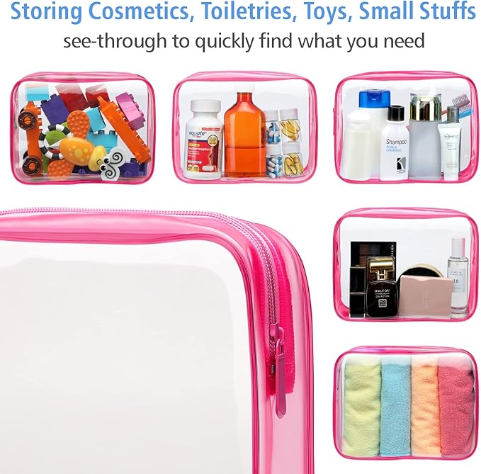 PACKISM Valentine's Day Gifts for Him Her - Clear Makeup Bag with Frame, 2 Pack TSA Approved Toiletry Bag Quart Size Bag, Travel Makeup Cosmetic Bag for Women Clear Toiletry Bag, Rose Red