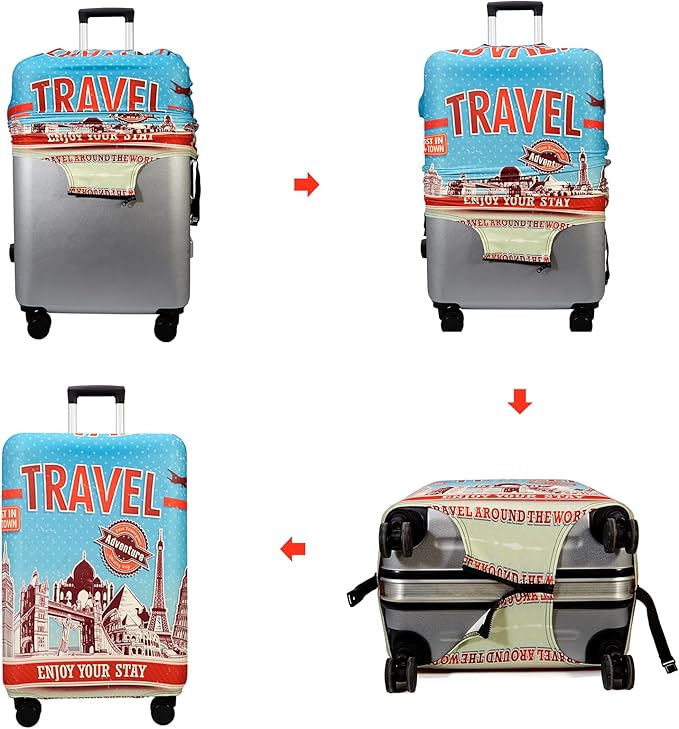 WUJIAONIAO Travel Luggage Cover Baggage Suitcase Cover Protector Skins 18-32 Inch (Tourist Attraction A28, S (for 18-20 inch luggage))
