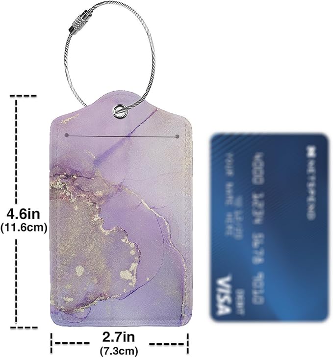 Light Purple Marble Luggage Tag Personalized Luggage Tags for Suitcases,Leather Bag Tags for Backpacks Handbag with Name ID Label Travel Essentials Baggage Tags 2 Pack