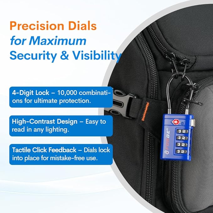 Forge TSA Approved Luggage Locks 4 Digit Combination TSA Travel Locks with TSA008, Open Alert Indicator, Zinc Alloy Body for Luggage, Suitcase, Backpack, and More. 3 Color 6 Locks.