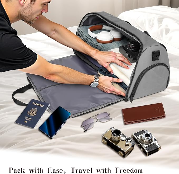 Garment Duffle Bags for Travel, Carry On Garment Duffel Weekender Bag 45L | 2-days Trip,Wrinkle-Free Travel,Separate Shoe Pocket | Overnight Garment Bag for Vacation, Business Trips, Weekend