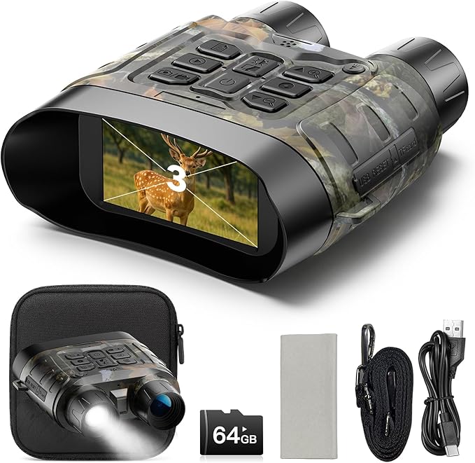 Night Vision Goggles - 4K Full-Color Night Vision Binoculars with 5000mAh Rechargeable Battery, 64GB TF Card for Saving Photos and Videos, 3-inch HD Screen, 18x Zoom, Suitable for Camping, Camouflage