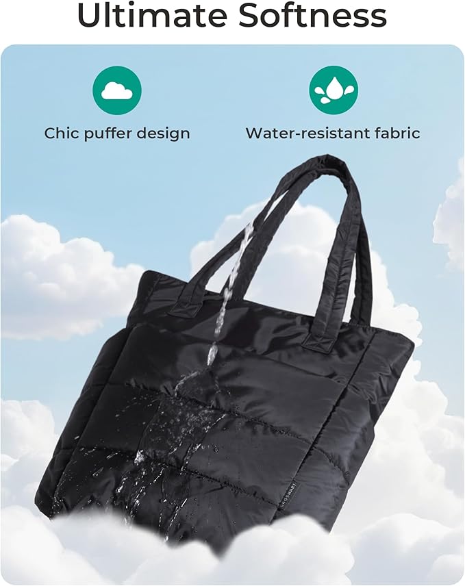 BAGSMART Tote Bag for Women, Lightweight Puffy Tote Bag with Compartments Shoulder Bag Handbag for Travel, Work, Gym,