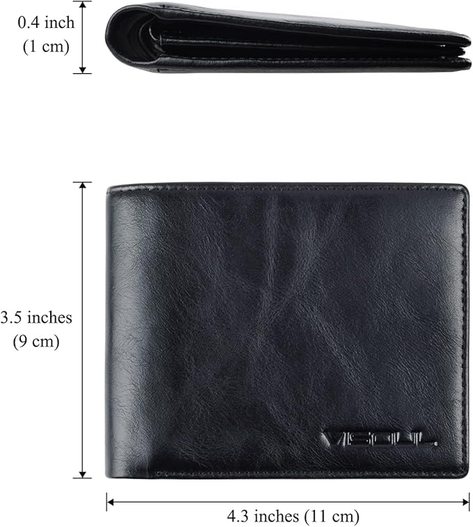 VISOUL Leather Mens Bifold RFID Blocking Wallet with 2 ID Windows, Leather Wallet for Men (Leather, Black)