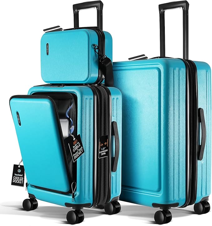 Luggage Sets 3 Piece, 22 Inch Carry on Luggage and 24 Inch Suitcases with Wheels Spinner, Durable Hard Shell Suitcase Set, Expandable Travel Suitcase, Teal