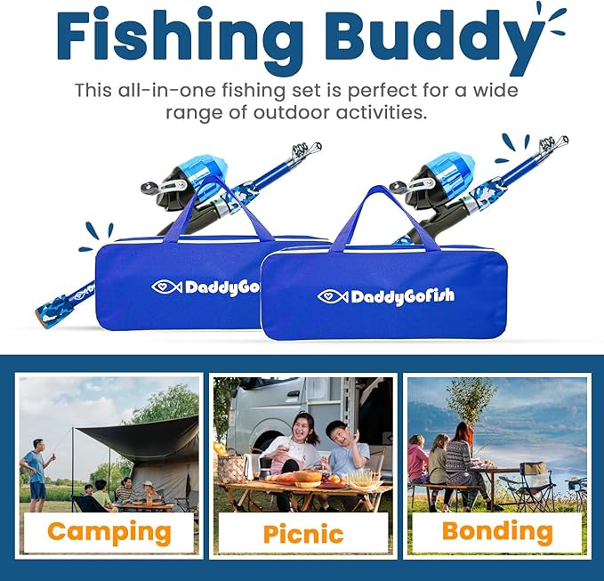 DaddyGoFish Kids Fishing Pole - Rod Reel Combo Tackle Box Starter Set - First Year Small Gear Kit for Boys Girls Toddler Youth Age Beginner Little Children