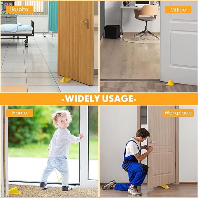 Frienda 8 Pcs Jumbo Door Stoppers Heavy Duty Door Stopper Tall up to 2inch Tall Wedge TPR Large Wedge Stackable Big Rubber Doorstop for Hotel Carpet Hardwood Concrete and Tile (Yellow)
