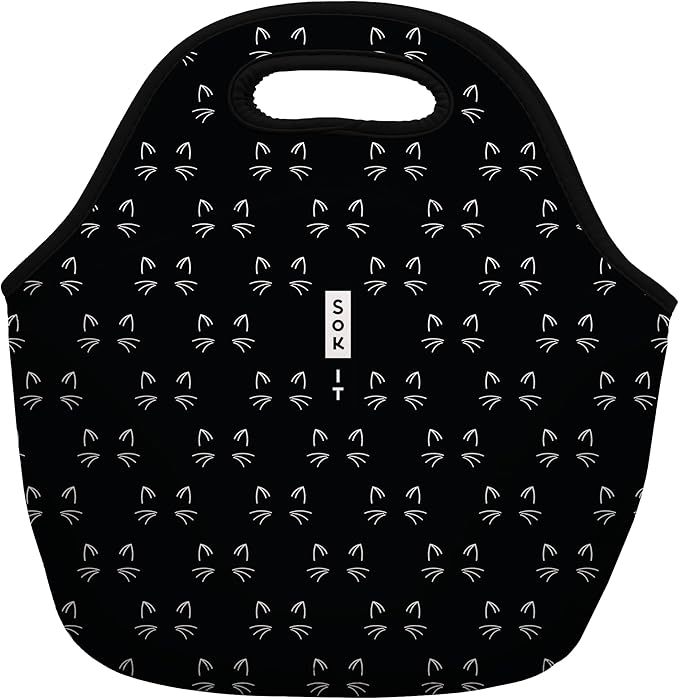 Sok It LunchTote Zippered Bag Insulated Neoprene Caddy (Mystical Meows, Large 4.5 Quart Lunch Tote)