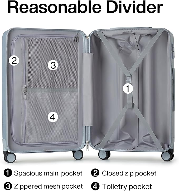 Hanke Suitcase, 2-Piece Set (20/29 Inch) Lightweight Hardshell PC Luggage with Spinner Wheels & TSA Lock, Gray, Extra Large Rolling Travel Bag, Nestable Storage, Waterproof, 103L