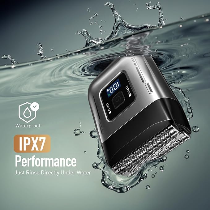 Professional Foil Shaver for Men: Cordless Electric Razor with High-Speed Dual Blades, Rechargeable USB-C, IPX6 Travel-Friendly/Home Use & Waterproof