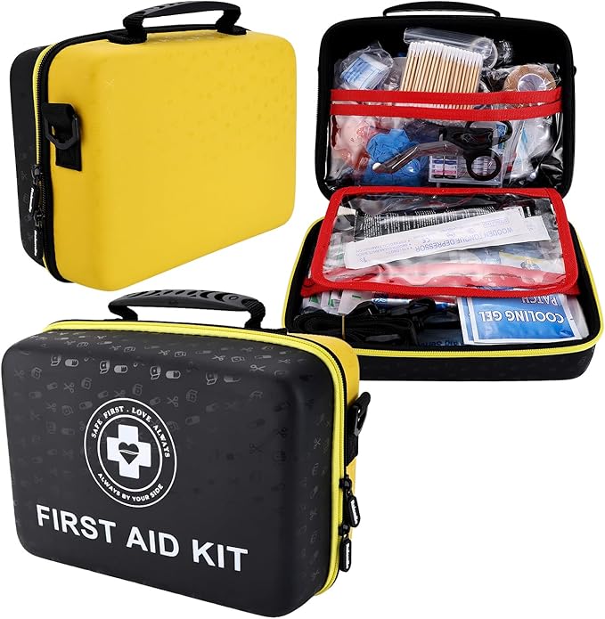 Emergency First Aid Kit 410 PCS – Hard Shell Dual-Color Survival Kit with Glow Interior for Home, Car, Camping & Outdoors
