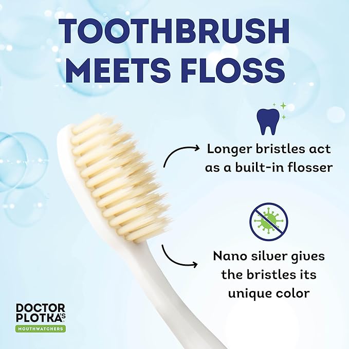 MOUTHWATCHERS Dr Plotkas Soft Bristle Flossing Toothbrush Manual Soft Toothbrush for Adults, Ultra Clean, Good for Sensitive Teeth and Gums, Variety 4 Pack, Colors May Vary
