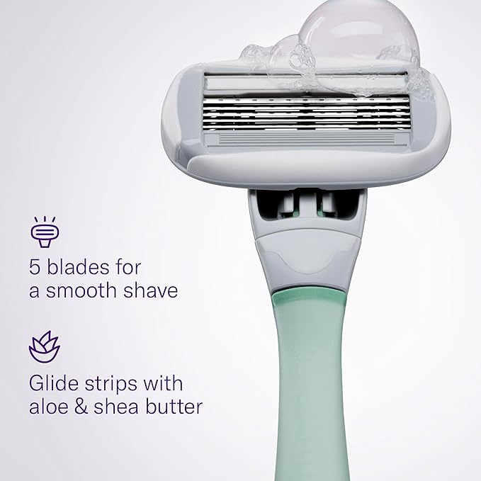 Flamingo Shaving Razor Set for Women - Original Razor Handle, 2 Blade Refills, Foaming Shaving Gel, and Shower Holder - Sage