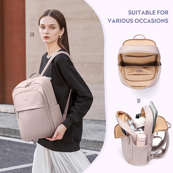 Hiking Travel Backpack for Women Casual Business Weekender Multilayer Laptop Bag,16 Inch,Pink