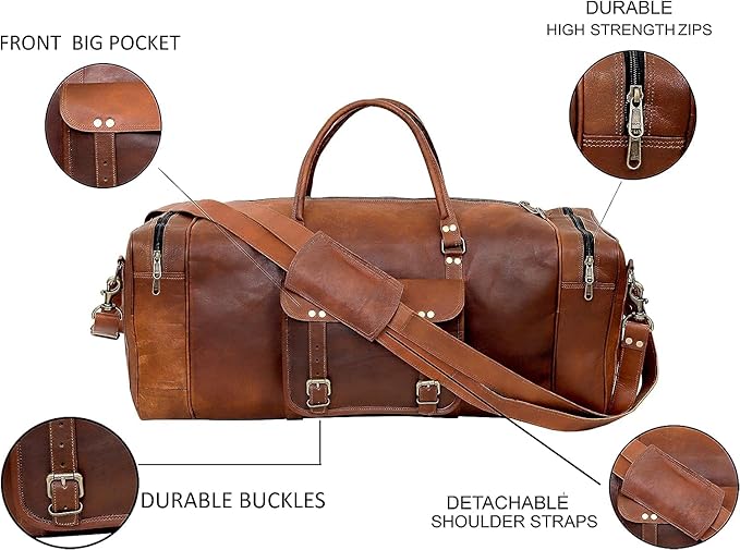 Leather Duffle Bag for Men Luggage Handmade Travel Bag Carry On Luggage Weekender Bags Overnight Gym Sports Cabin Holdall Bag For Airplanes Men And Women (34 Inch Brown)